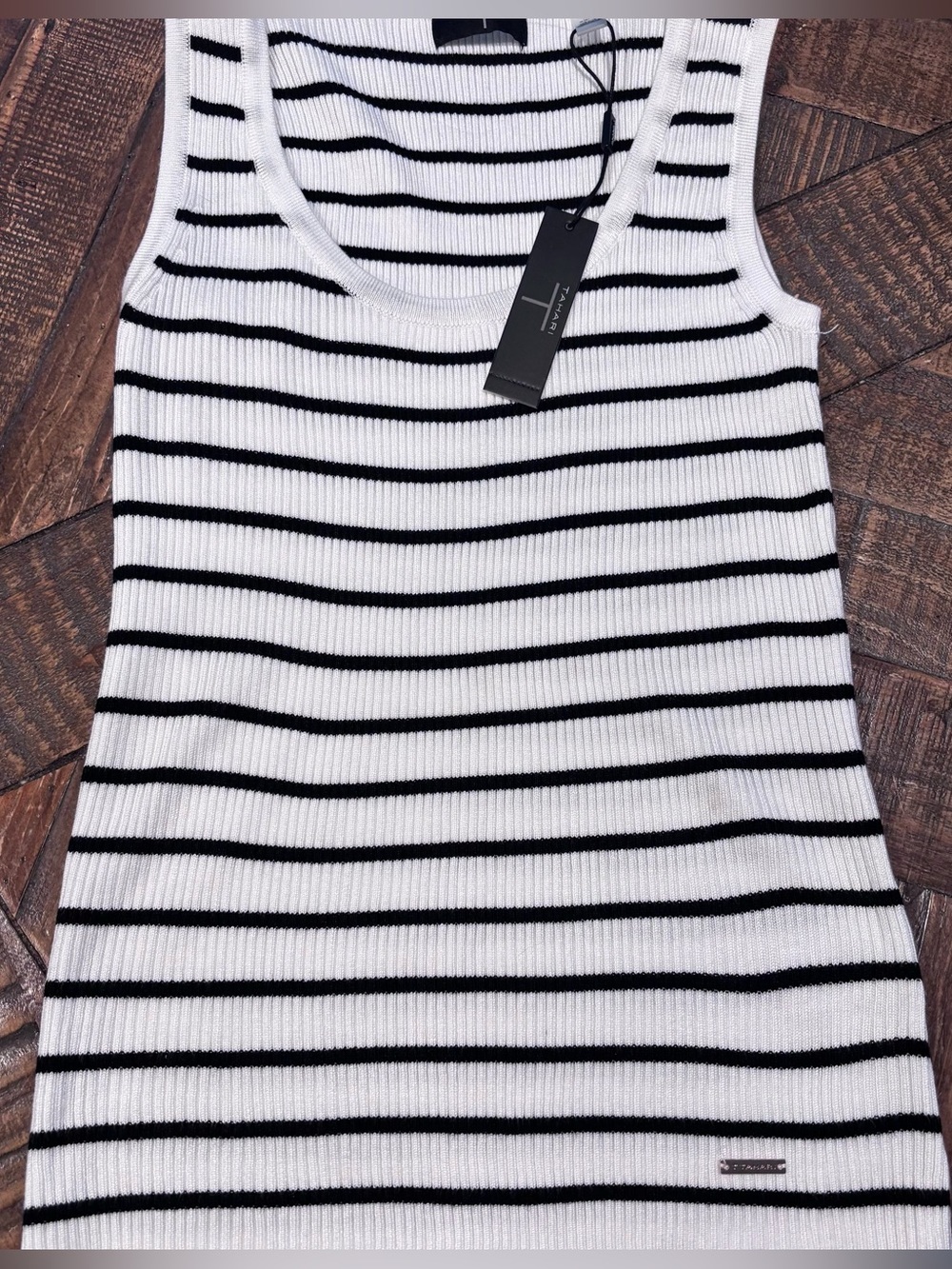 Tahari NWT Women's Black and White Striped Sweater Tank Top in size XS